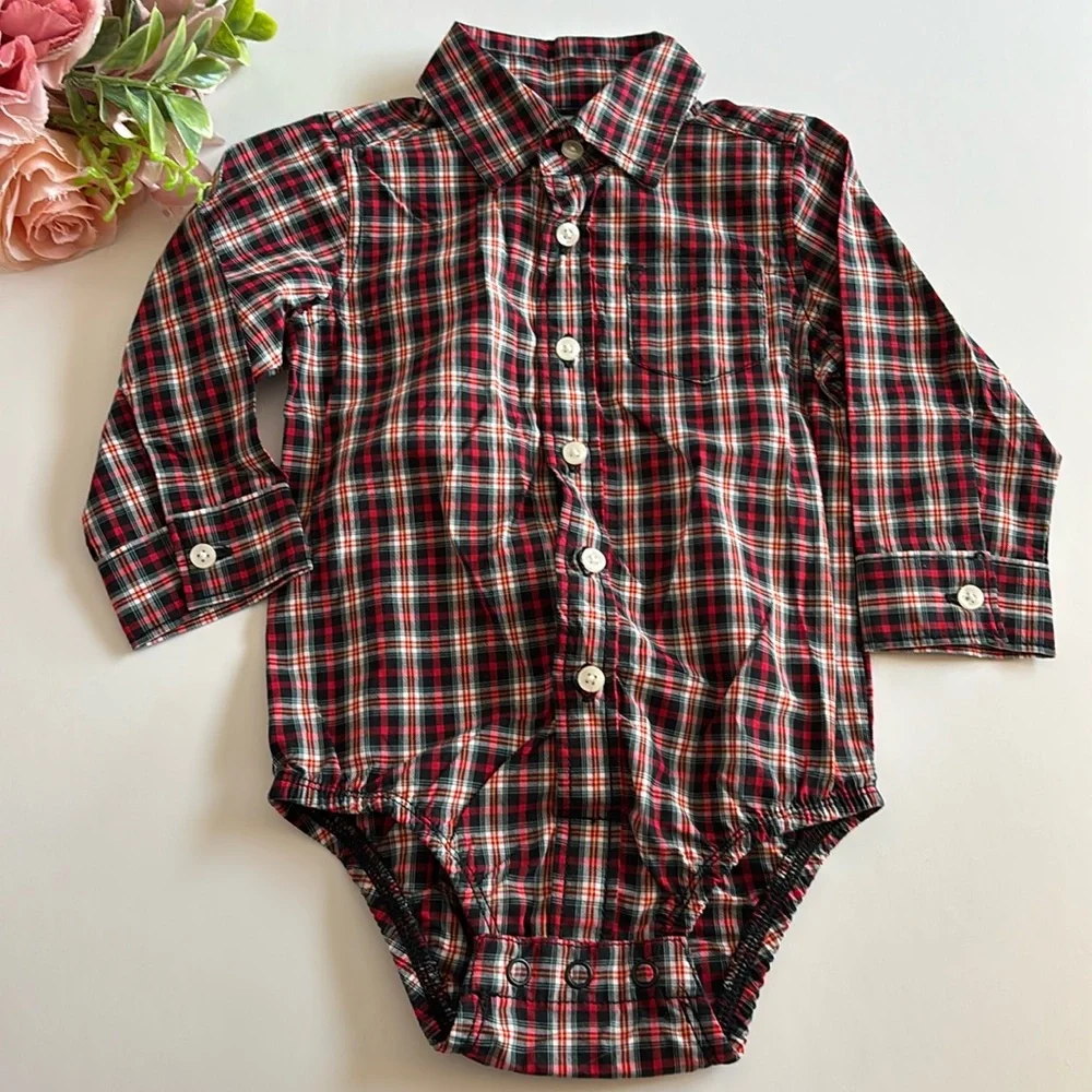 Carters Baby Boys Long Sleeve Bodysuit 12 Month Red Plaid Christmas Bodysuit 12M